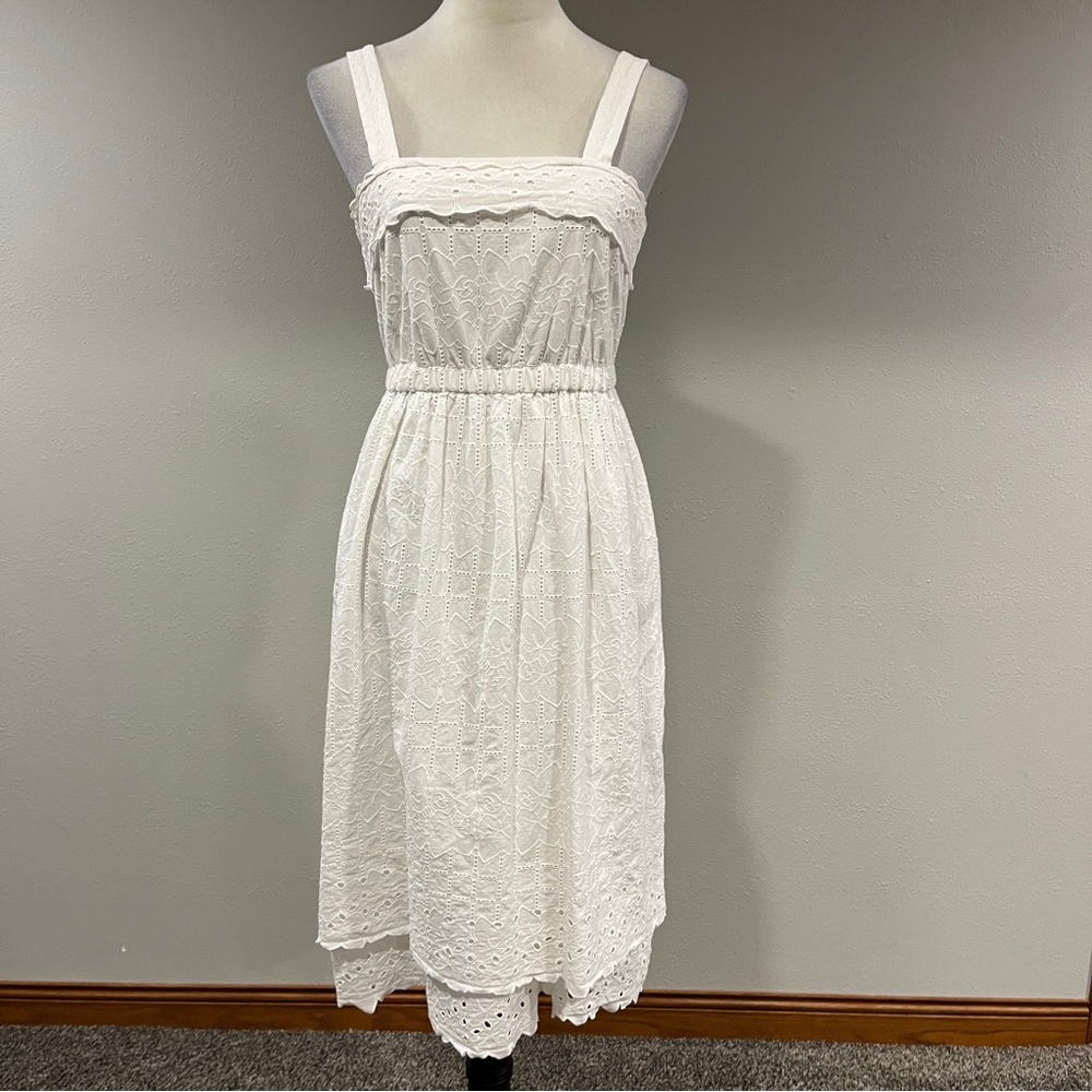 Madewell Elegant White eyelet midi Dress with straps‎ size 0
